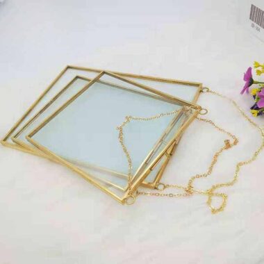 Double glass floating square metal frame for pressed flowers and photos