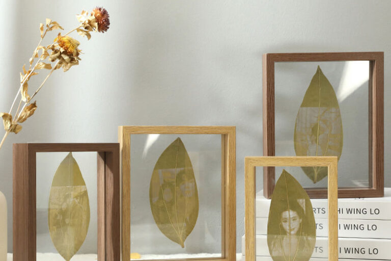 Double-Sided Transparent Wood Frame for Leaf Specimen & Photo Display, Natural Finish (4) Natural Wood Double-Sided Glass Frame for Leaf Specimen and Carving Display