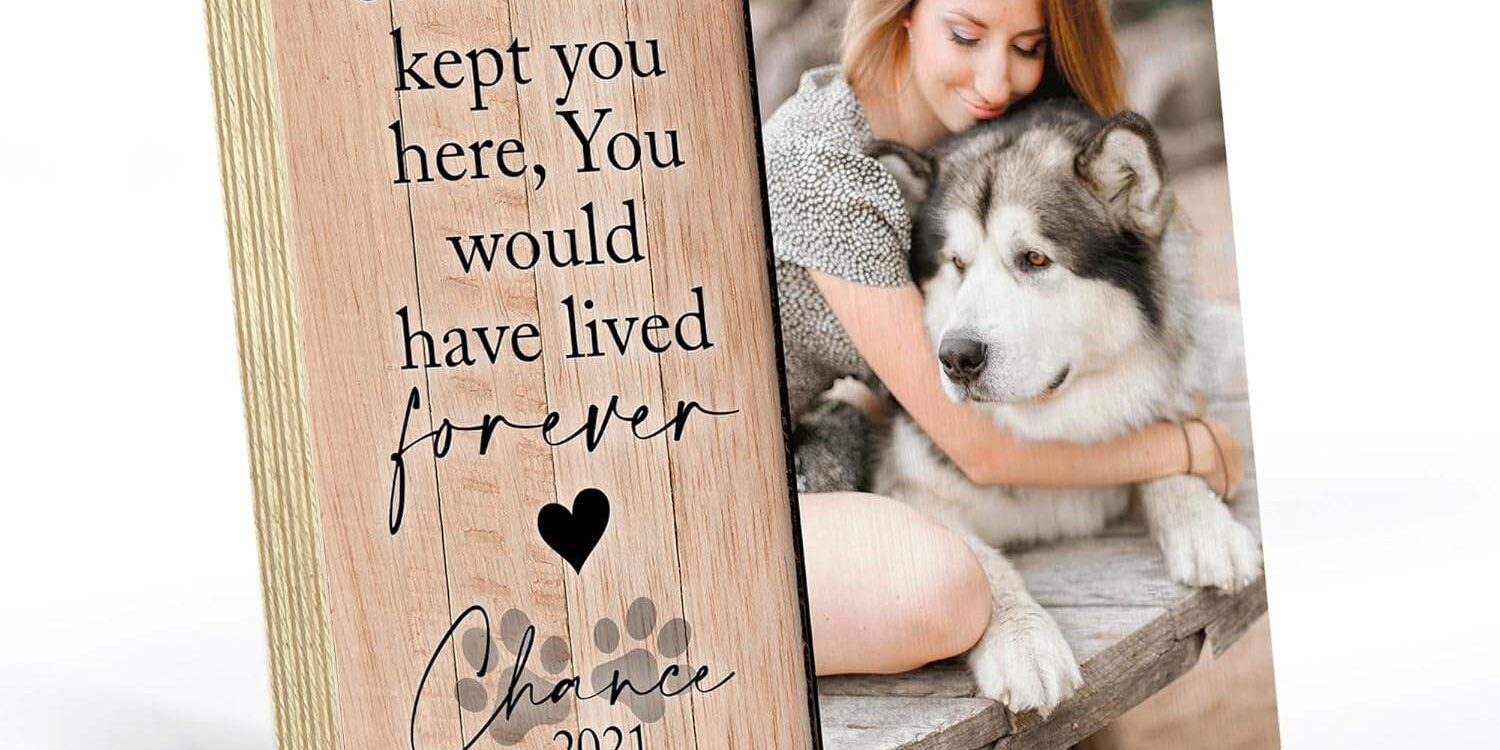 EffiPrint Custom Wooden Photo Block Frame for Dog Memorial with Printed Pet Image