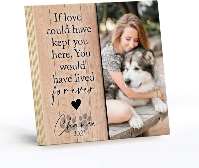 EffiPrint Custom Wooden Photo Block Frame for Dog Memorial with Printed Pet Image