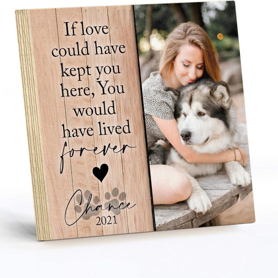EffiPrint Custom Wooden Photo Block Frame for Dog Memorial with Printed Pet Image