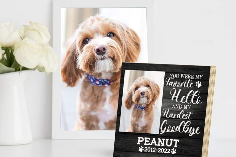 EffiPrint 8 Custom Wood Frame Photo Block – Pet Memorial Gift for Dogs (4) EffiPrint Custom Wooden Photo Block Frame for Dog Memorial with Printed Pet Image
