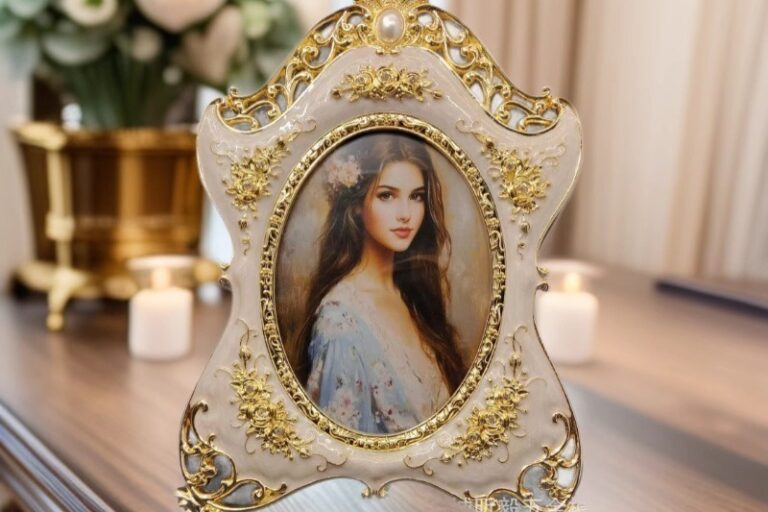 Elegant Gold Pearl Oval Metal Frame – 6 & 7 Inch Stylish Decorative Gift Frame (4) Elegant gold pearl oval metal photo frame for 6 and 7 inch photos