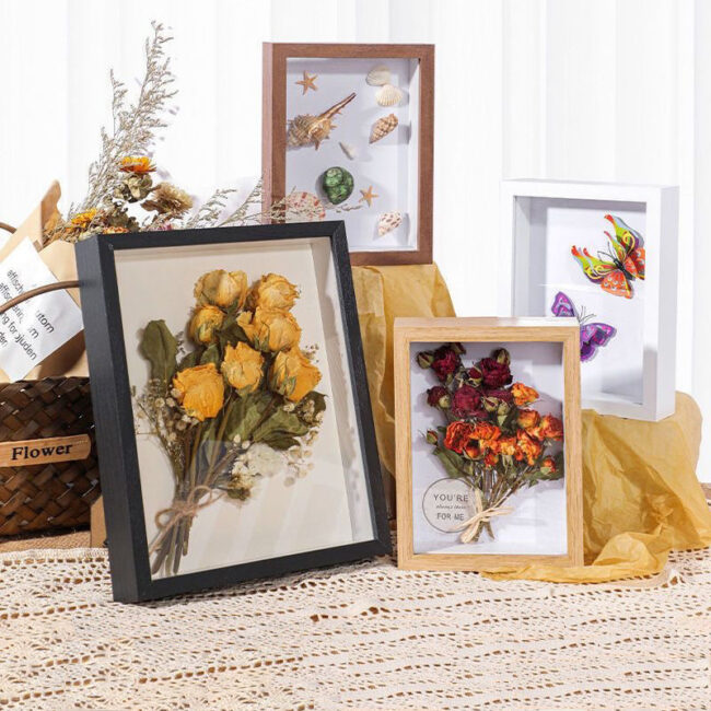 DIY 3D Wood Frame with Dried Flower and Shell Specimen