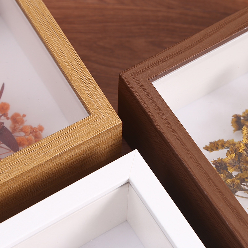 Large handmade hollow wood frame with pressed flowers, DIY decoration storage