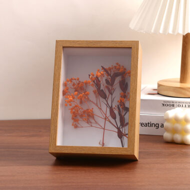 Large handmade hollow wood frame with pressed flowers, DIY decoration storage