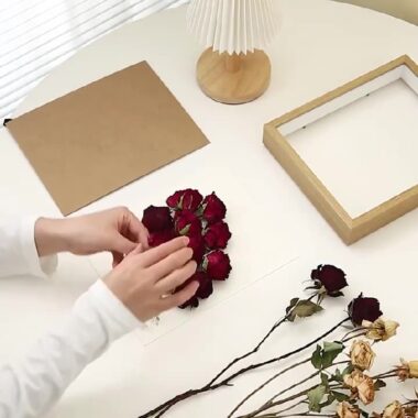 Large handmade hollow wood frame with pressed flowers, DIY decoration storage