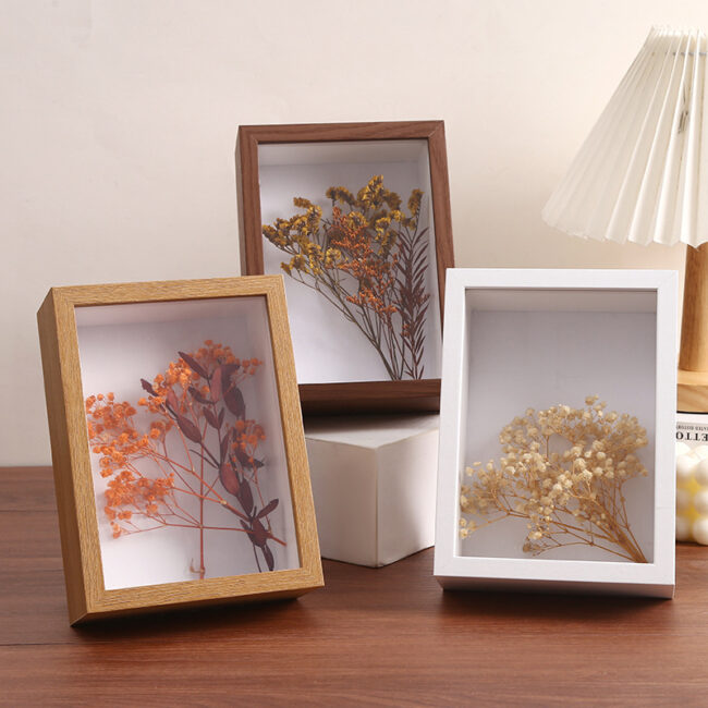 Large handmade hollow wood frame with pressed flowers, DIY decoration storage