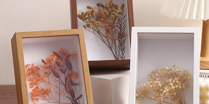 Large handmade hollow wood frame with pressed flowers, DIY decoration storage