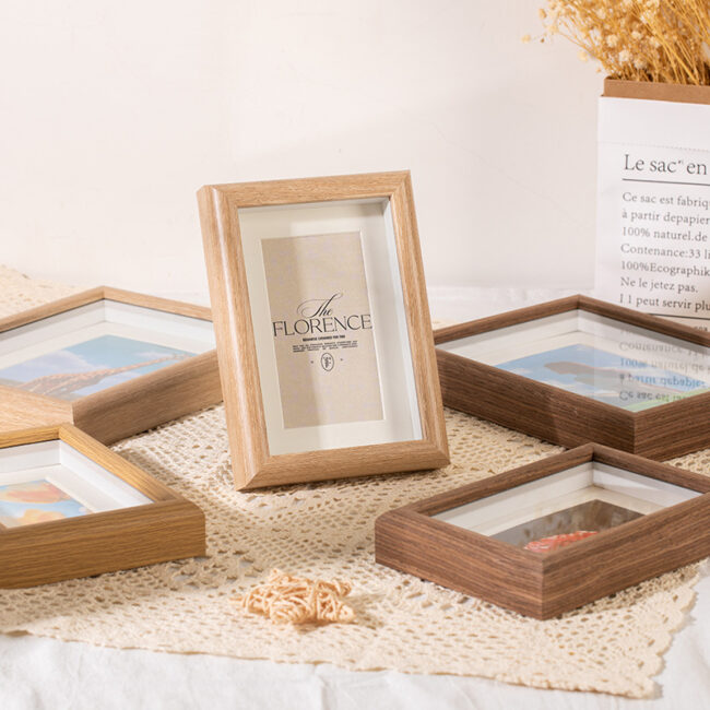 Nordic hollow wood tabletop and wall-mount photo frame in multiple sizes