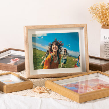 Nordic hollow wood tabletop and wall-mount photo frame in multiple sizes