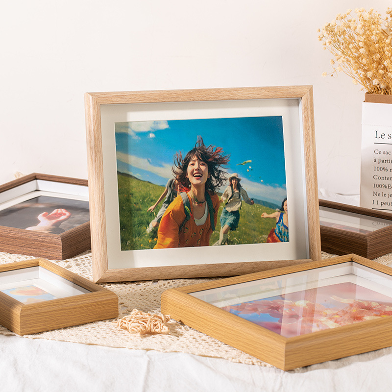 Nordic hollow wood tabletop and wall-mount photo frame in multiple sizes
