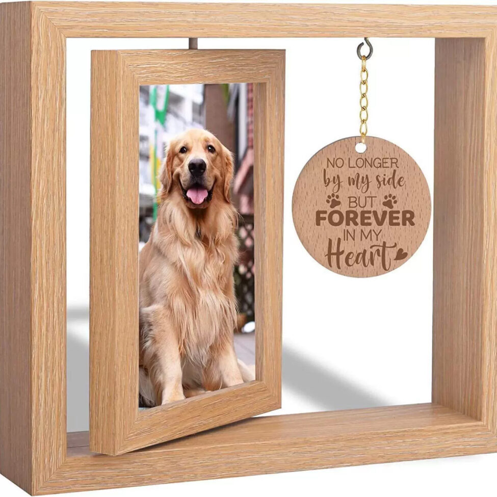 Rotatable Wooden Photo Frame for Postcards, Pet Memorials, Desktop Display